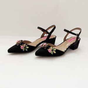 Betsy Johnson Knox Gemstone Black Sandals Block Heel Women's Size 6 NIB